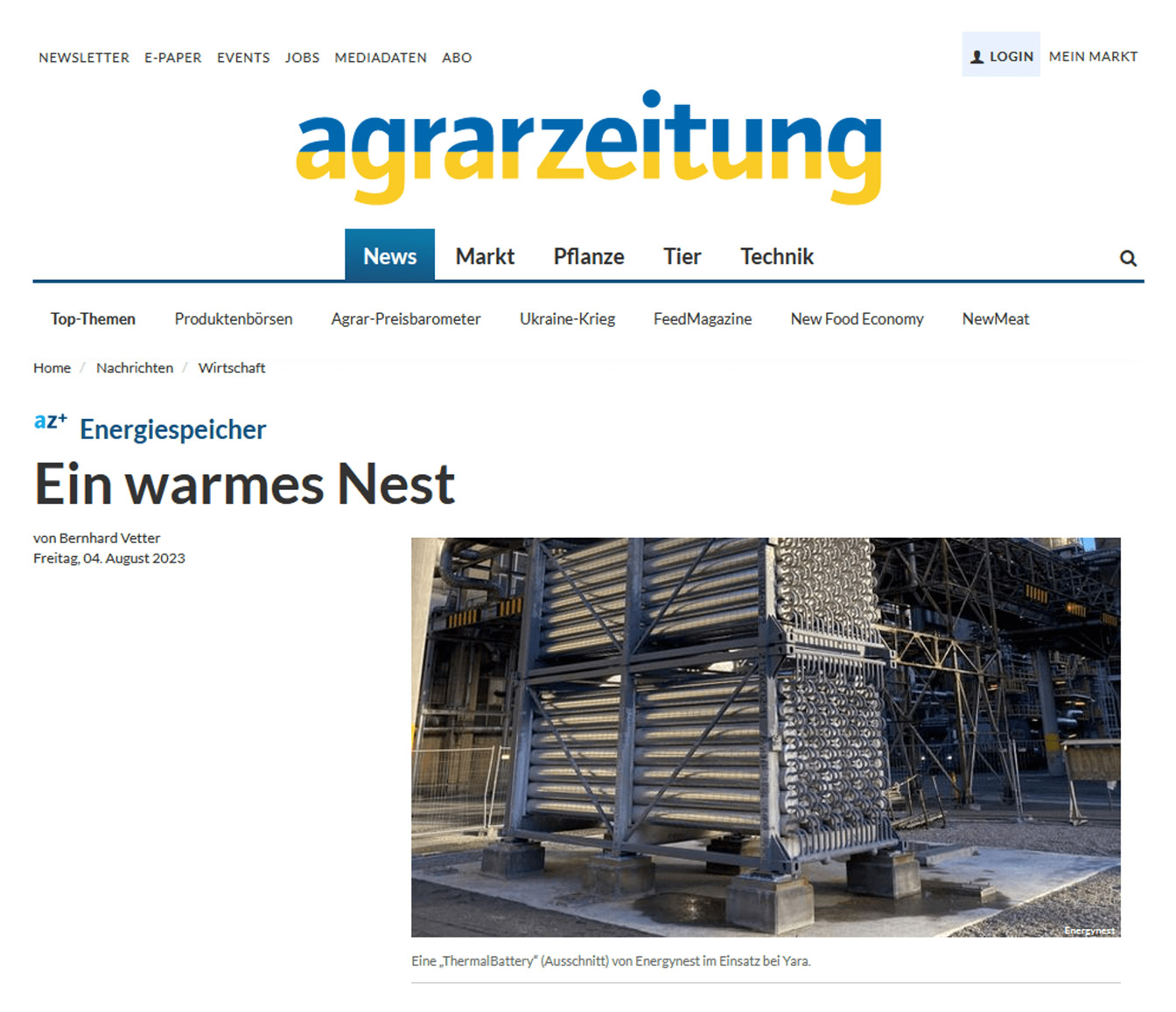ENERGYNEST in Agrarzeitung